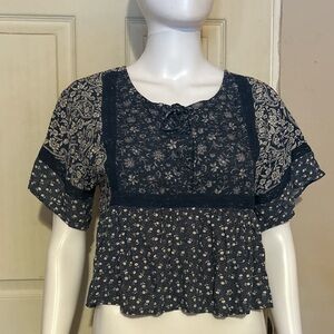 AE Floral Navy Blue Women's Top